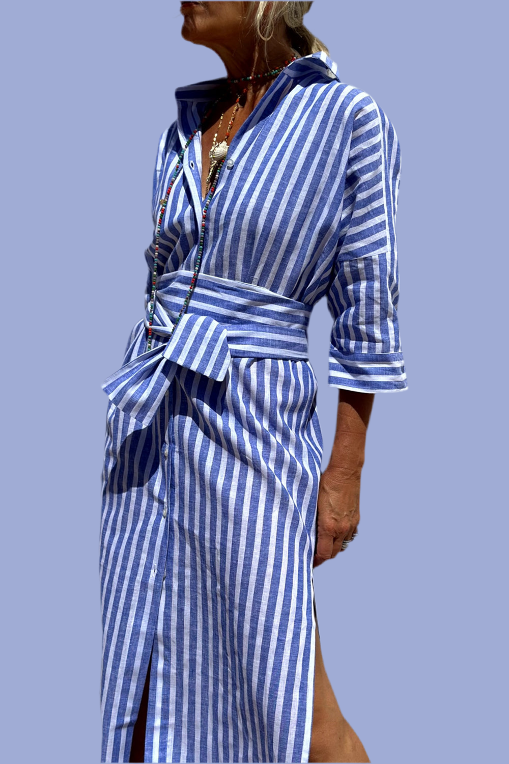 Globetrotter Striped 3/4 Sleeve Shirtdress