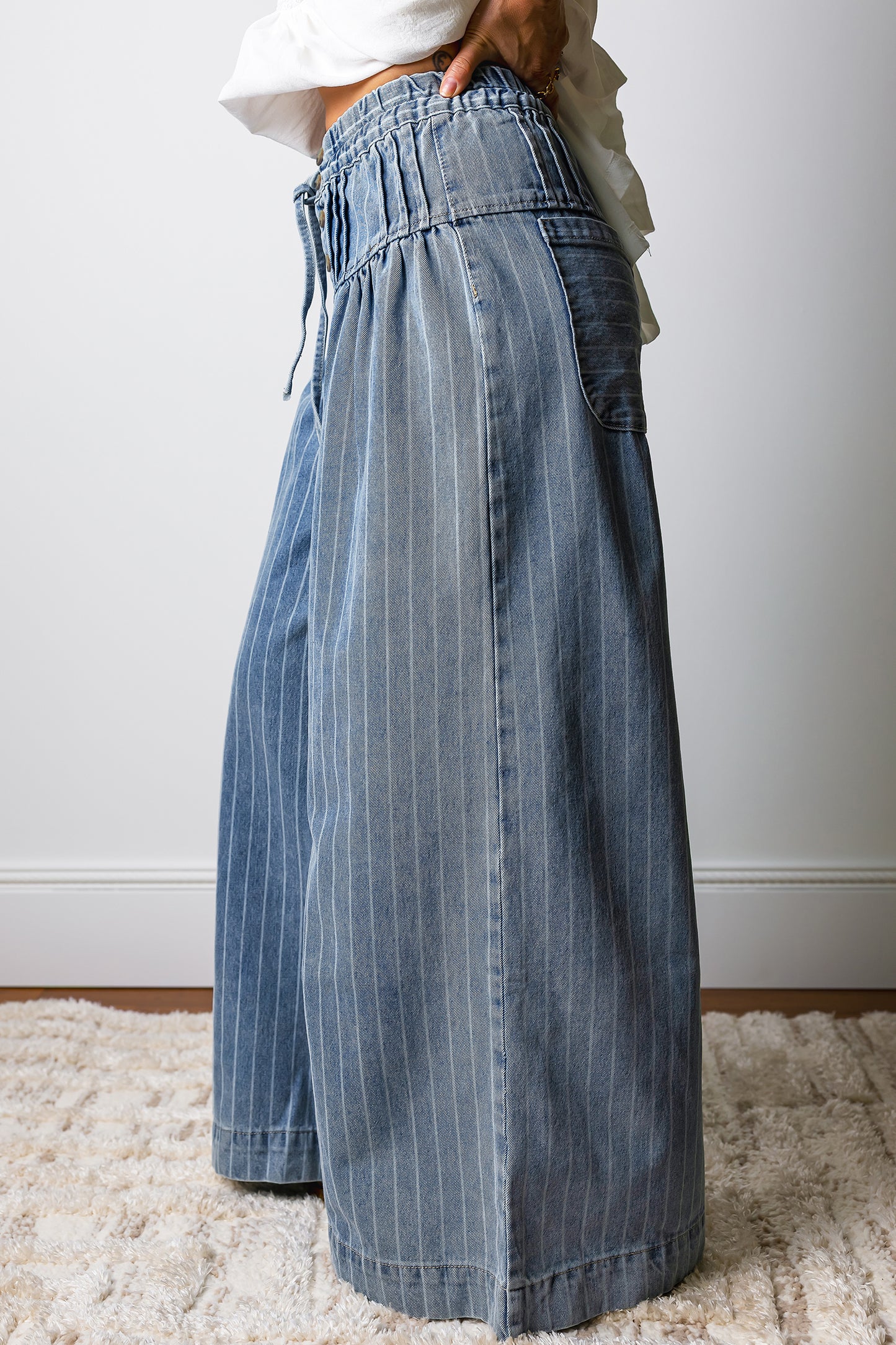 90s Style Drawstring Wide Legged Pinstripe Jean