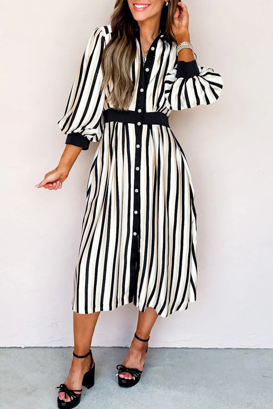 Striped Puff Sleeve Shirtdress