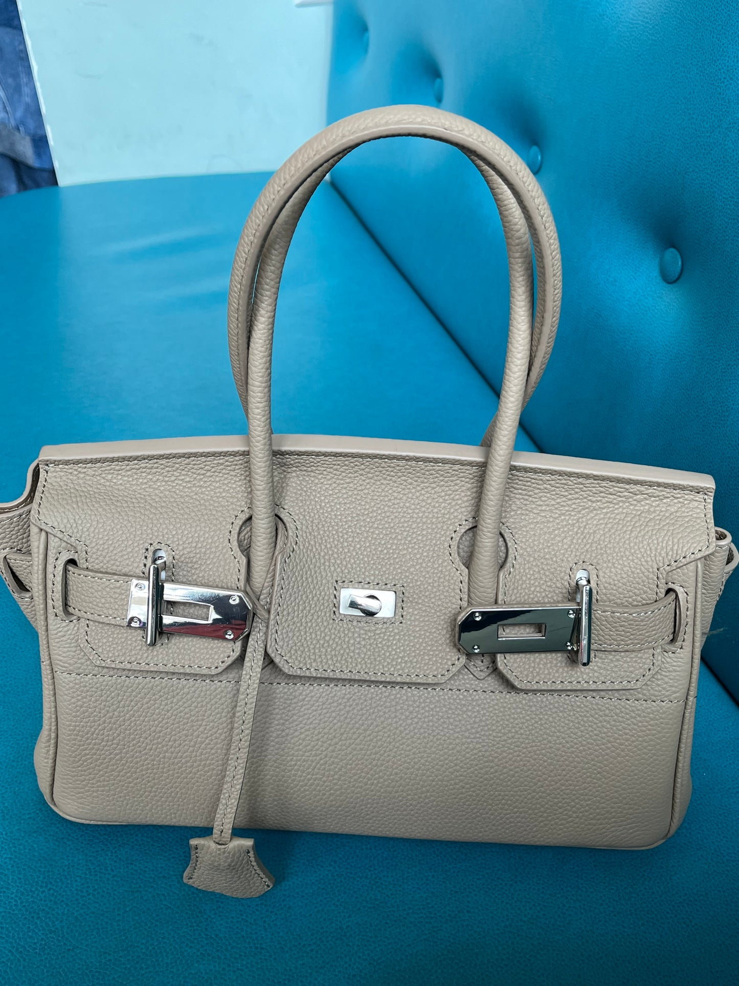 Pebbled Leather Satchel Handbag