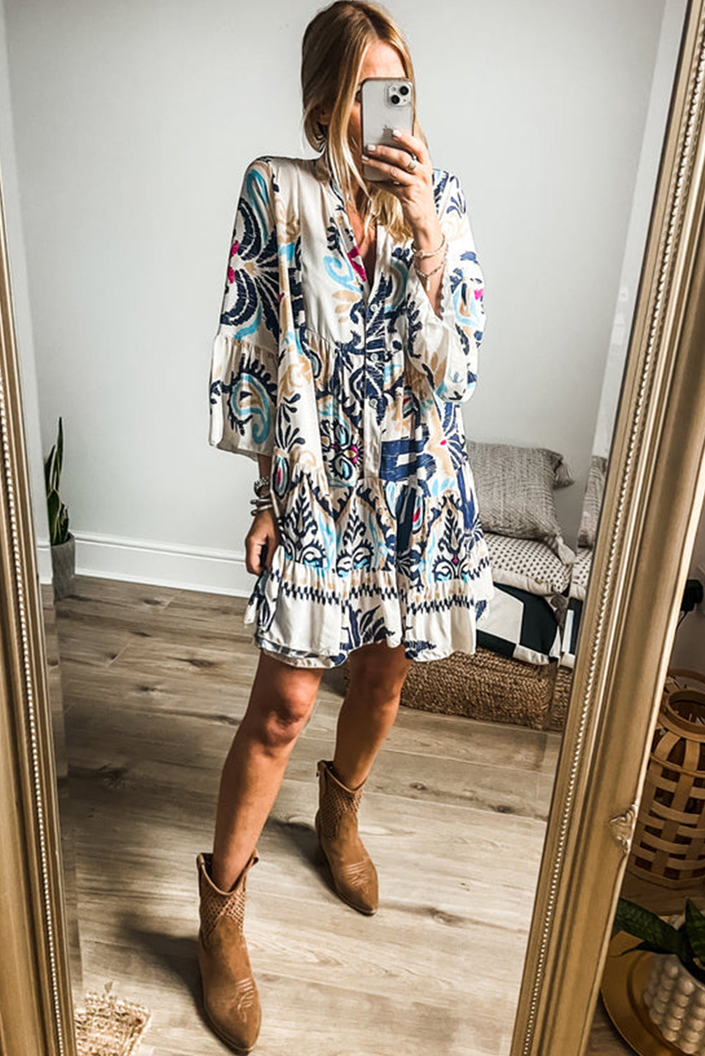 Tribal Print Flowy Minidress