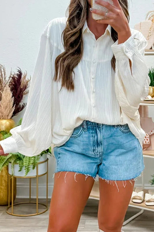 Crinkle Lantern Sleeve Blouse