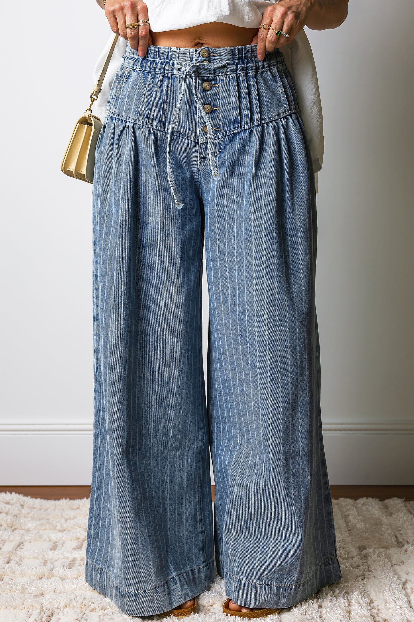 90s Style Drawstring Wide Legged Pinstripe Jean