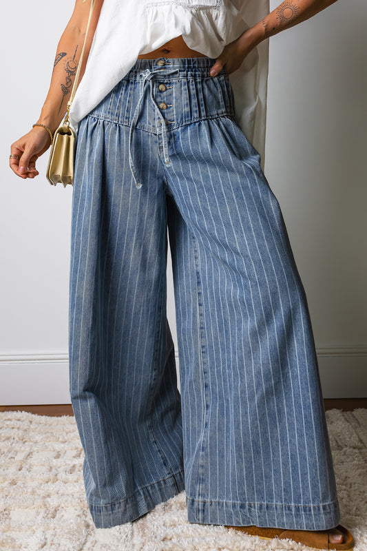 90s Style Drawstring Wide Legged Pinstripe Jean