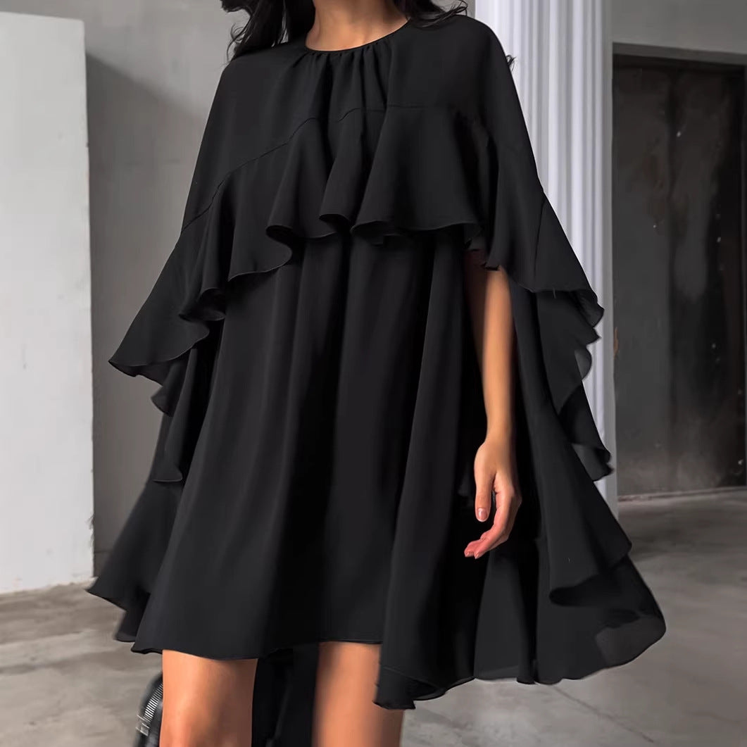 Cloak Ruffled Flowy Minidress