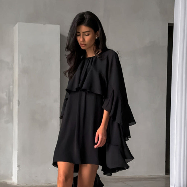 Cloak Ruffled Flowy Minidress