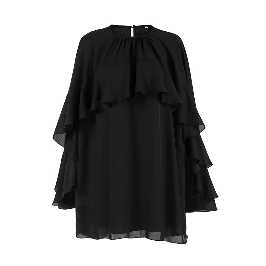 Cloak Ruffled Flowy Minidress