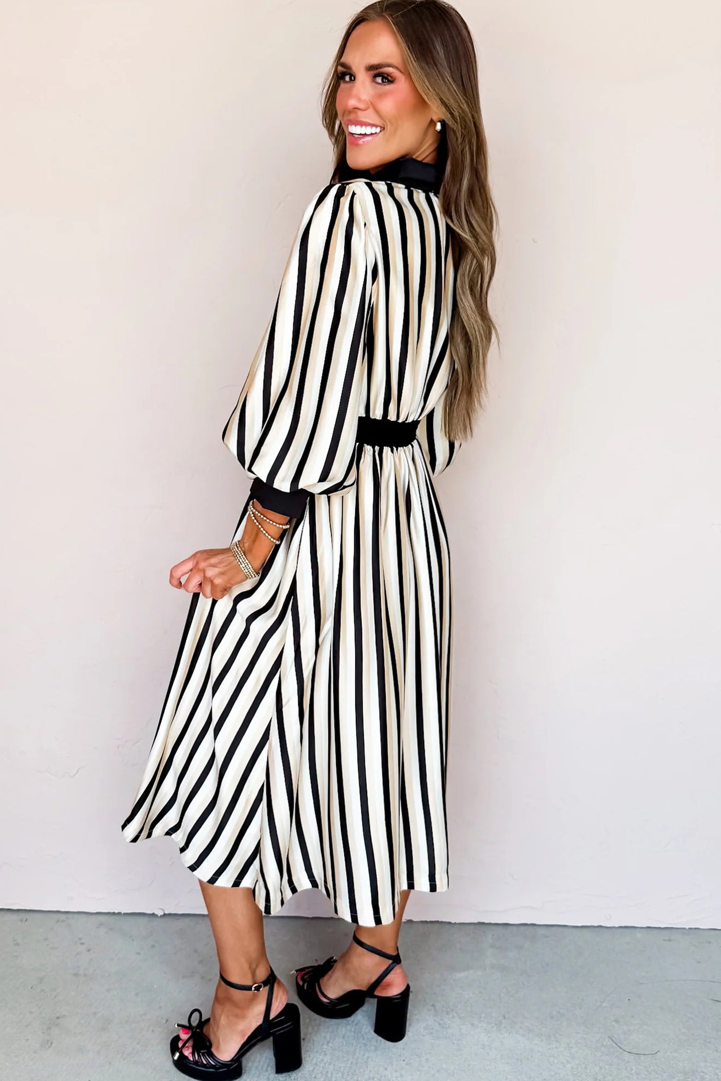 Striped Puff Sleeve Shirtdress