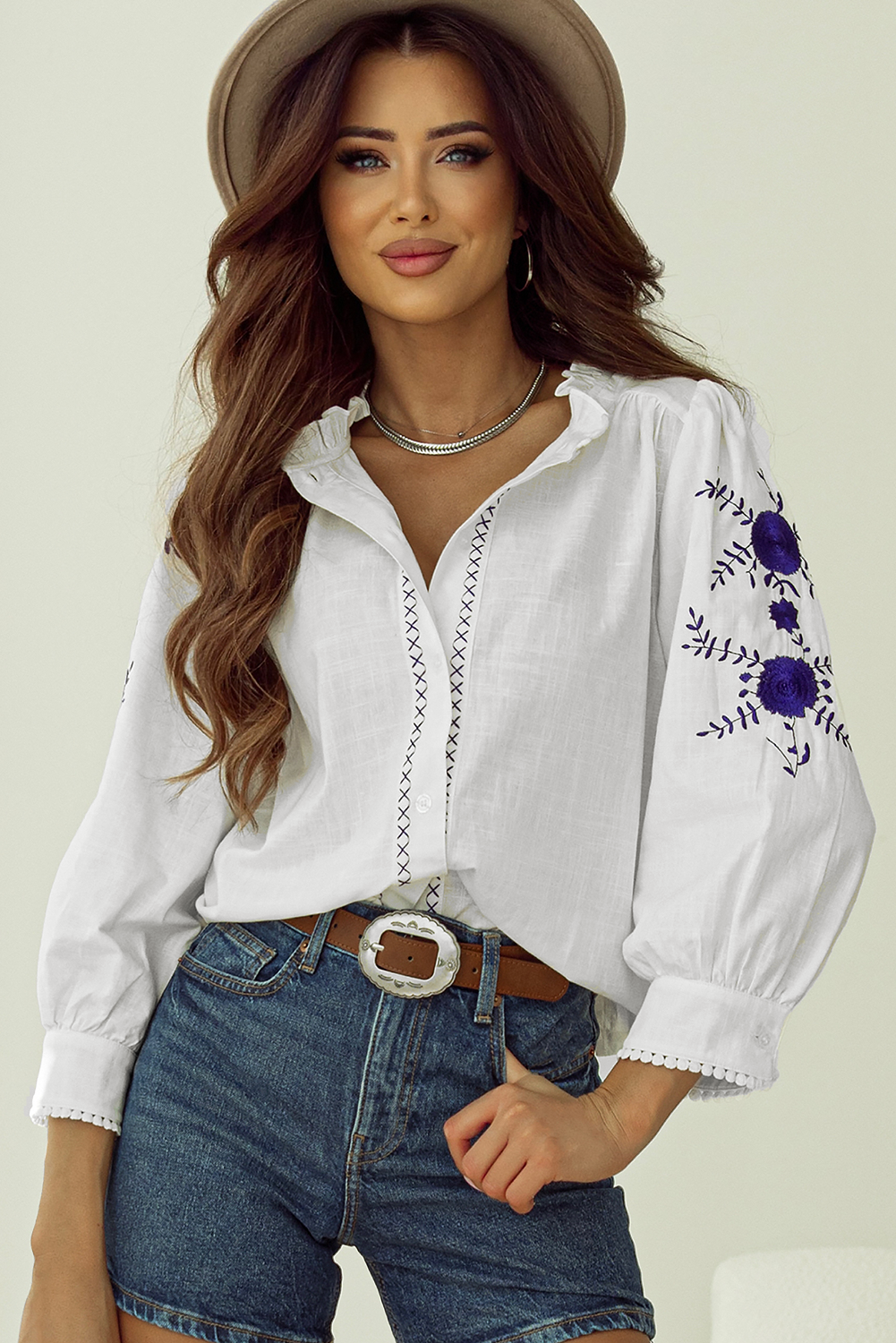 Floral Embroidered Boho Blouse