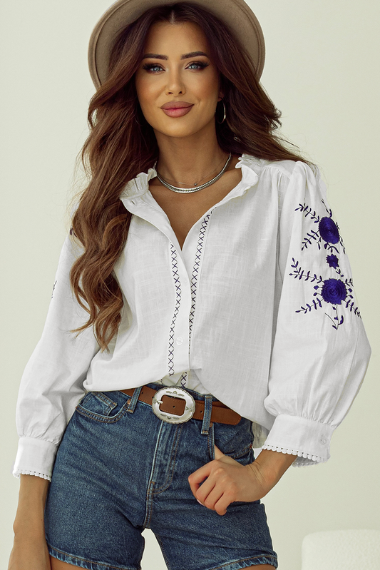 Floral Embroidered Boho Blouse