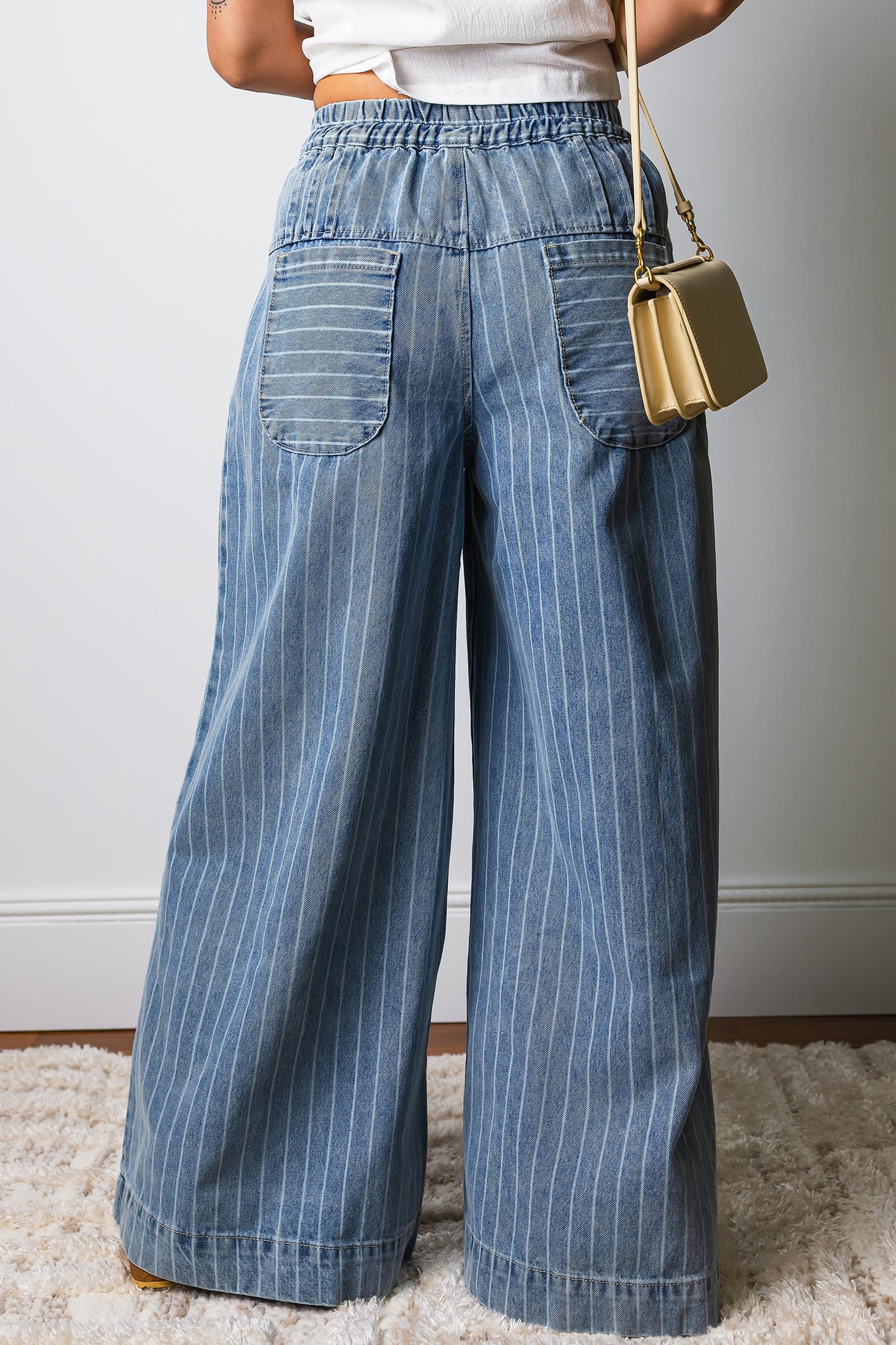 90s Style Drawstring Wide Legged Pinstripe Jean