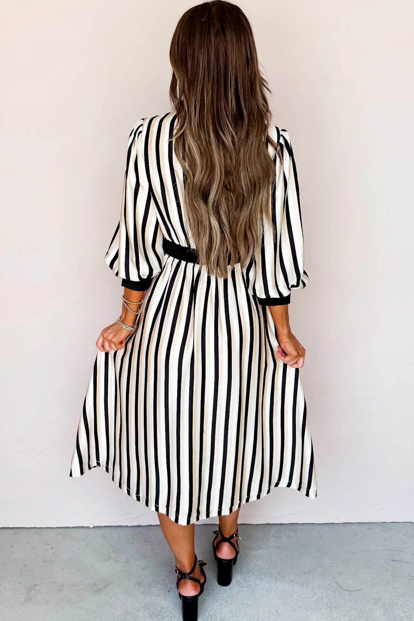 Striped Puff Sleeve Shirtdress