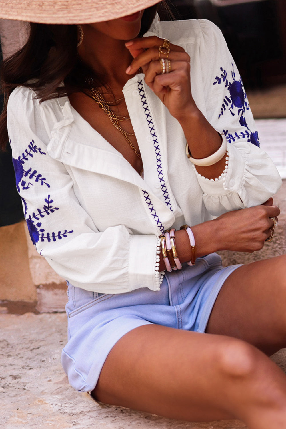 Floral Embroidered Boho Blouse